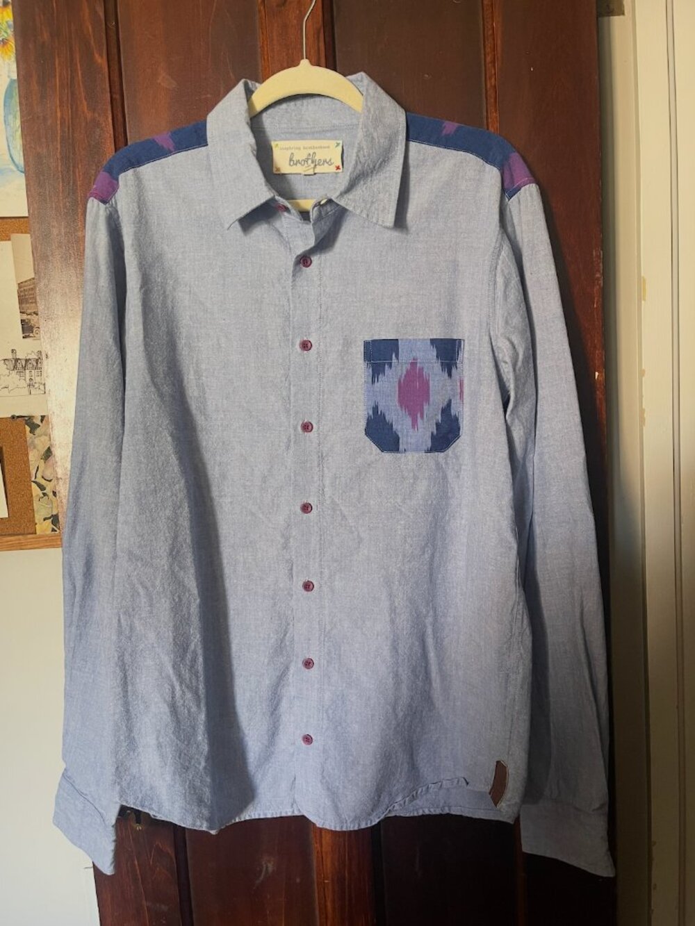 One World Brothers Blue & Purple Ikat Button Down